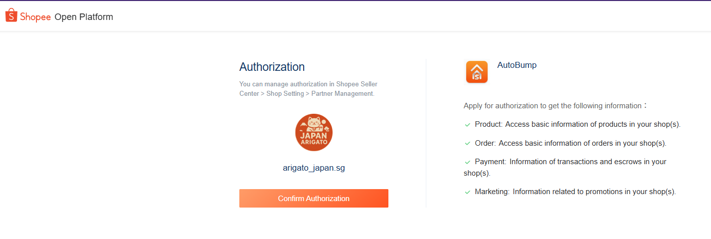 Shopee authorization
